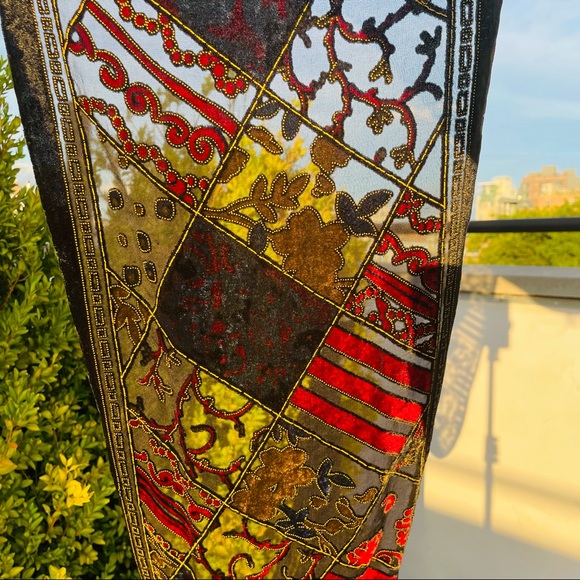 Oscar de la Renta Vintage Royal Velvet Cut Out Mesh Art Long Rectangle Scarf - Picture 7 of 16